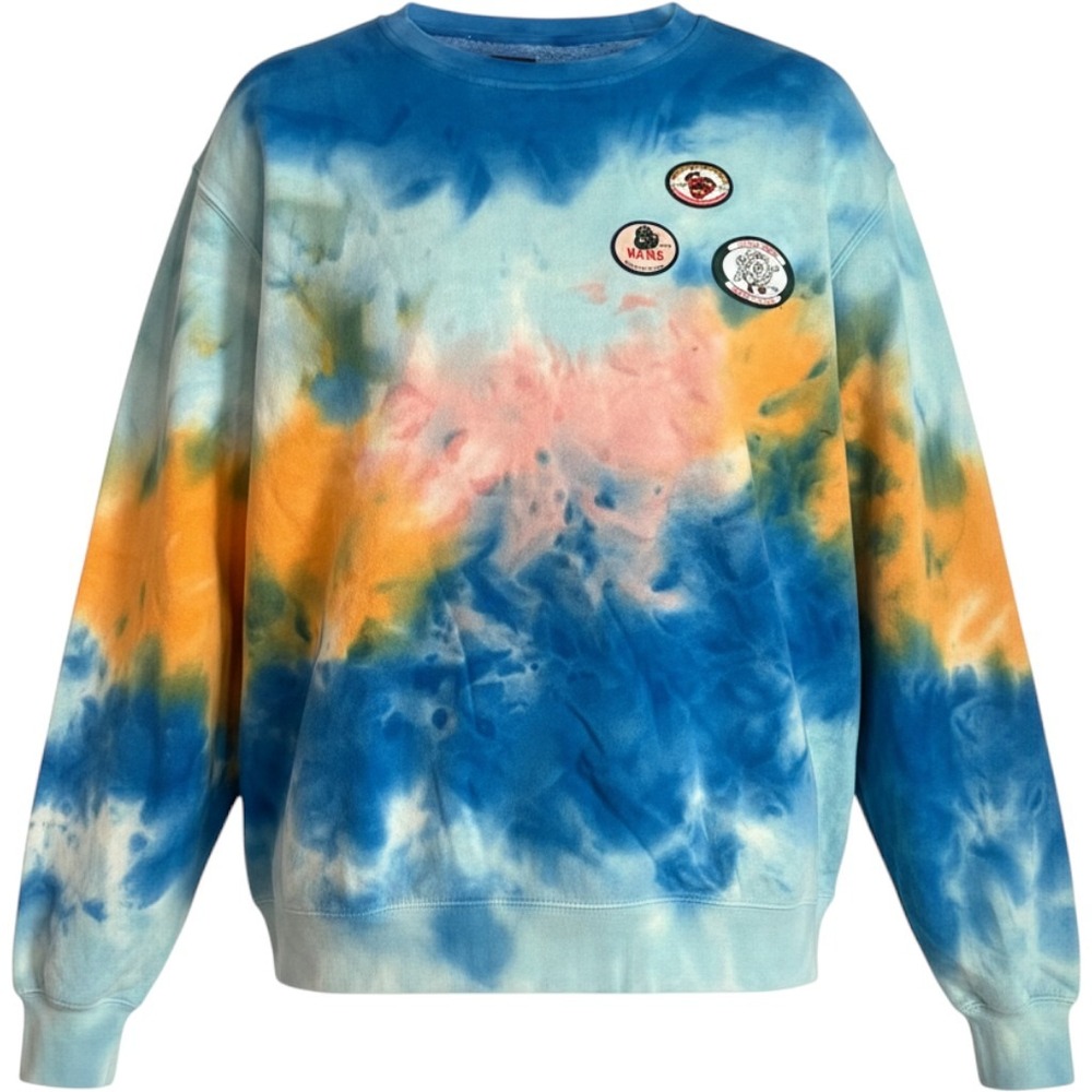 NWT Vans Fresh Pair Tie-Dye Crewneck Sweatshirt Fleece Patches Blue Multi XL New